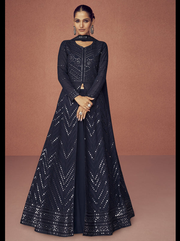 Black Real Georgette Anarkali Dress 194108